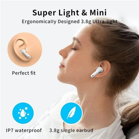 Wireless Bluetooth Earbuds Noise Canceling IPX7 Waterproof 50H Playtime Mic - Picture 4 of 7